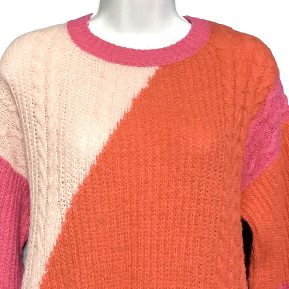 French Connection Madelyn Sweater Size Medium Colorful Pink Orange Cable Knit - Picture 3 of 6